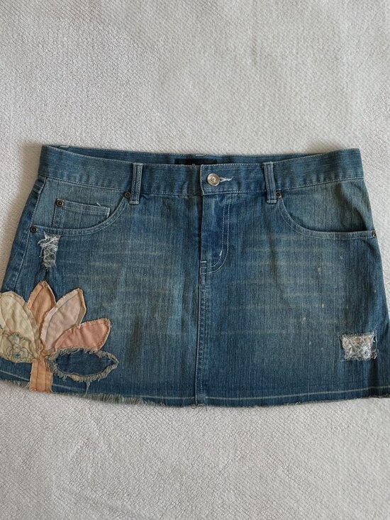 Vintage Dresses & Skirts - Y2K Don Ruciano Denim Patchwork Mini Skirt Casual Festival Size XL